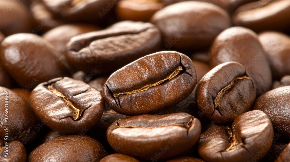 Roasted Coffee Beans Close Up Detailed View Roasted Coffee Beans Close Up Detailed View