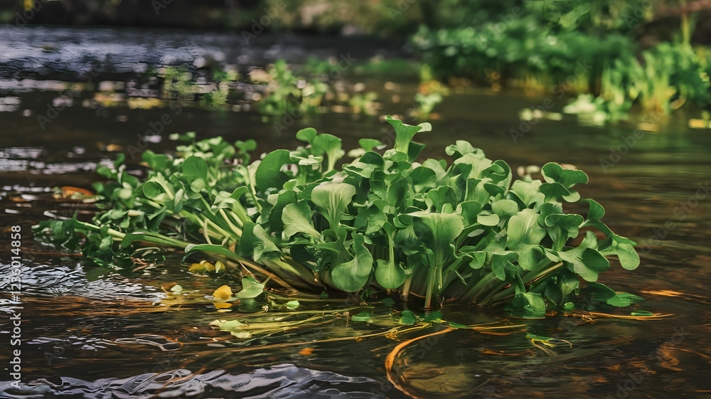 Naklejka premium Watercress in a freshwater stream.