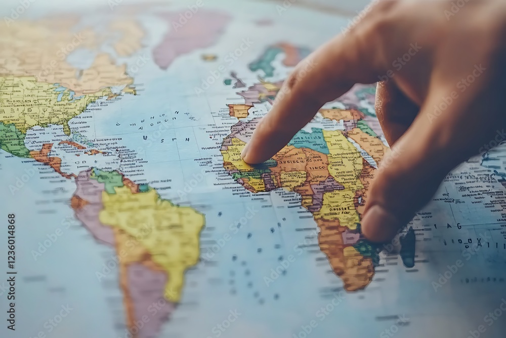 World Map Exploration - Finger on a Destination World Map Exploration - Finger on a Destination