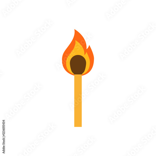 The match is burning. Danger symbol and flammable object. Isolated vector illustration in flat style