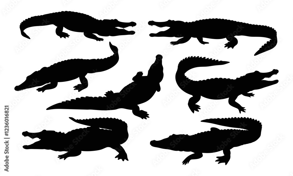 Set of alligator vector silhouette illustration