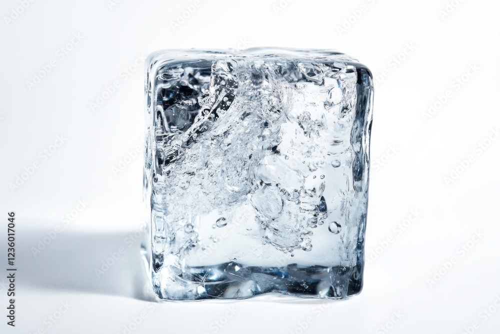 A large clear ice cube with water bubbles inside A large clear ice cube with water bubbles inside