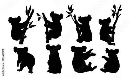 Set of koala vector silhouette illustration