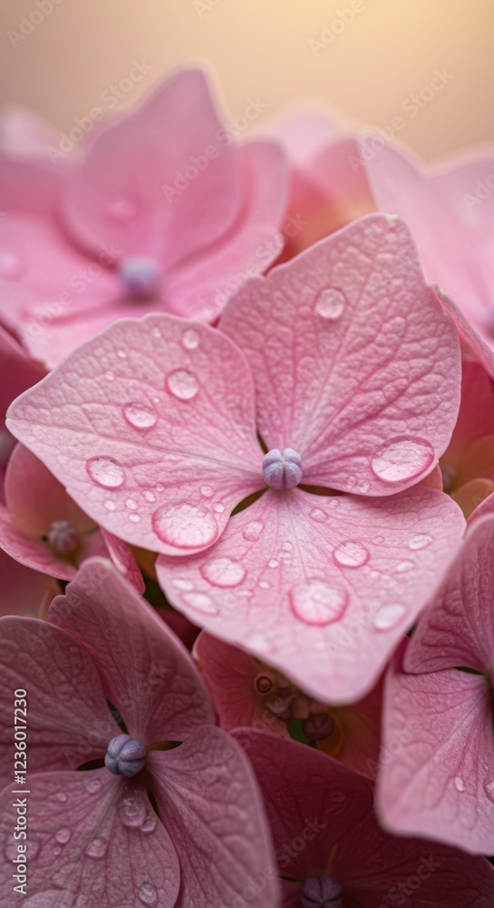 Close-up of pink hydrangea flowers with water droplets Close-up of pink hydrangea flowers with water droplets