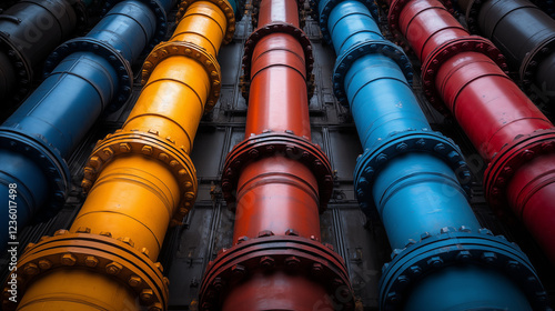 Wallpaper Mural Colorful industrial pipelines arranged in parallel formation, displaying modern infrastructure for oil, gas, and water transport systems Torontodigital.ca