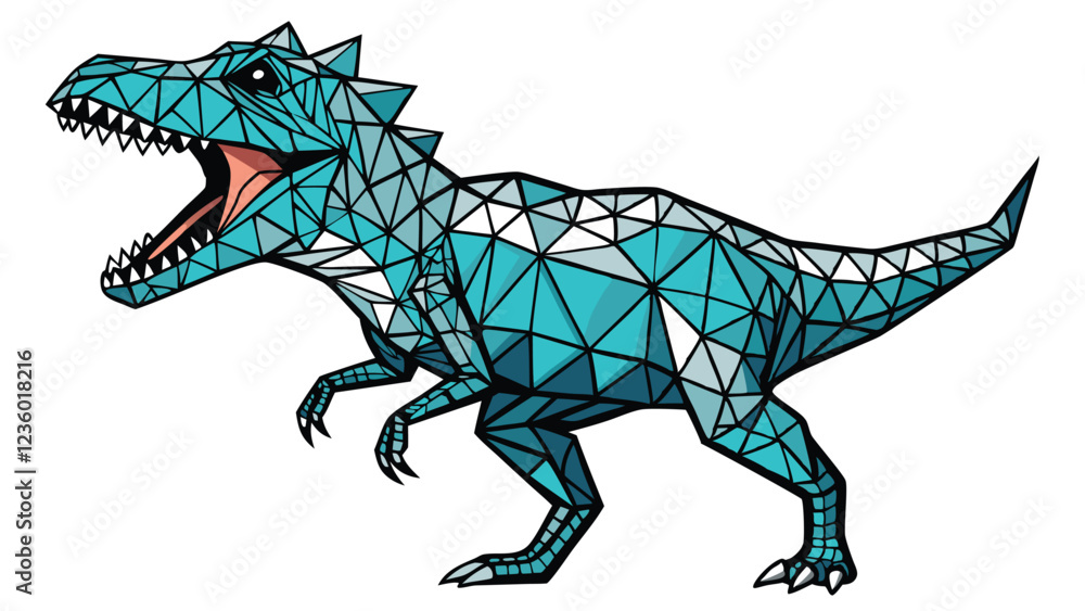 Fototapeta premium Majestic Roaring Tyrannosaurus Rex Polygonal 3D Art Isolated on White Background