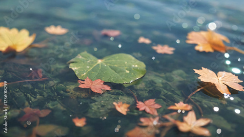 autumn leaves on water