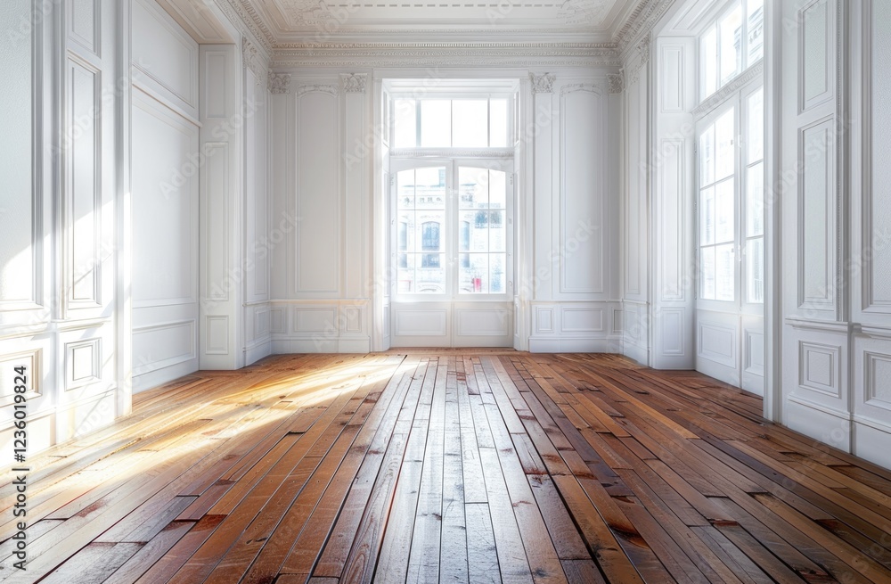 Obraz premium Spacious room with wooden floors and windows