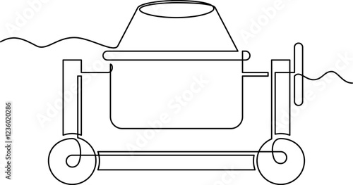 one line art cement mixer vector illustration. line art, one continuous line, simple, hand drawn and sketch style. for icons, symbols, signs or logos. PNG