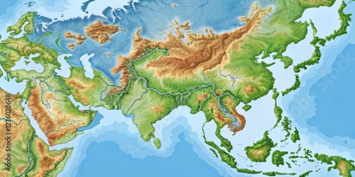 Asia Map with Islands, Mountains and Rivers, Continent map, ,  Continent map,World map