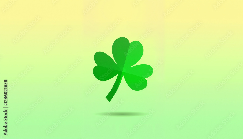 Simplified cloverleaf icon with bright green on pastel gradient background Simplified cloverleaf icon with bright green on pastel gradient background