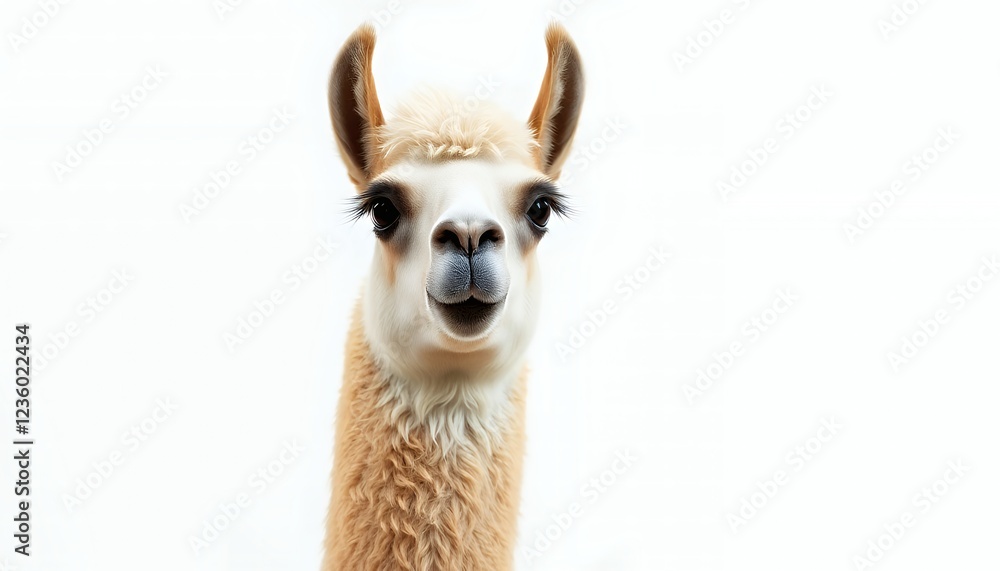 Obraz premium Adorable Llama Portrait Against White Background