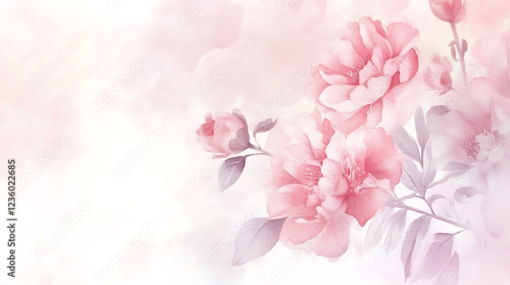 Fototapeta premium Delicate Pink Flowers Background, Soft Pastel Colors, Decorative Design, Floral Print, Ideal for Wall Decor
