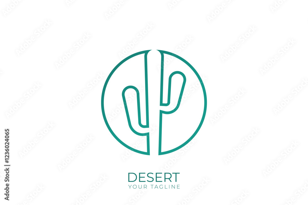 Simple desert and cactus line logo, cactus line logo with gradient colors, with circle shape Simple desert and cactus line logo, cactus line logo with gradient colors, with circle shape