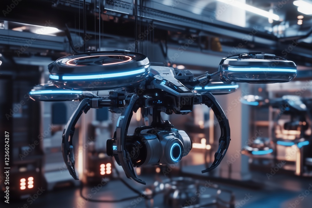 Fototapeta premium Futuristic drone manufacturing facility with advanced technology and automation processes