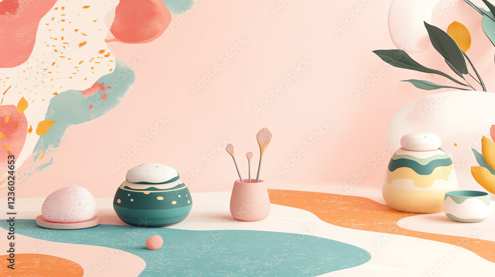 colorful containers and abstract shapes, artistic and playful atmosphere for design inspiration colorful containers and abstract shapes, artistic and playful atmosphere for design inspiration