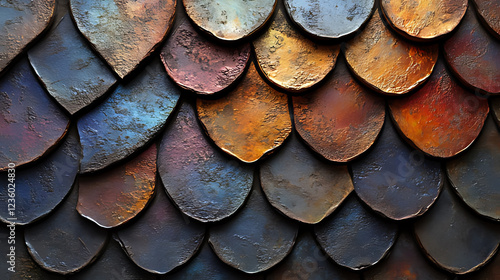 Wallpaper Mural Metallic scale texture background, overlapping, colorful, abstract, design Torontodigital.ca