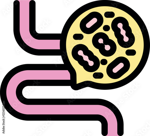 Stylized representation of intestinal bacteria residing within the human gut, contributing to digestive health