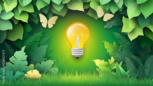 Paper art, lightbulb, leaves, nature, green, creative, imagination, design, concept, ecology photo