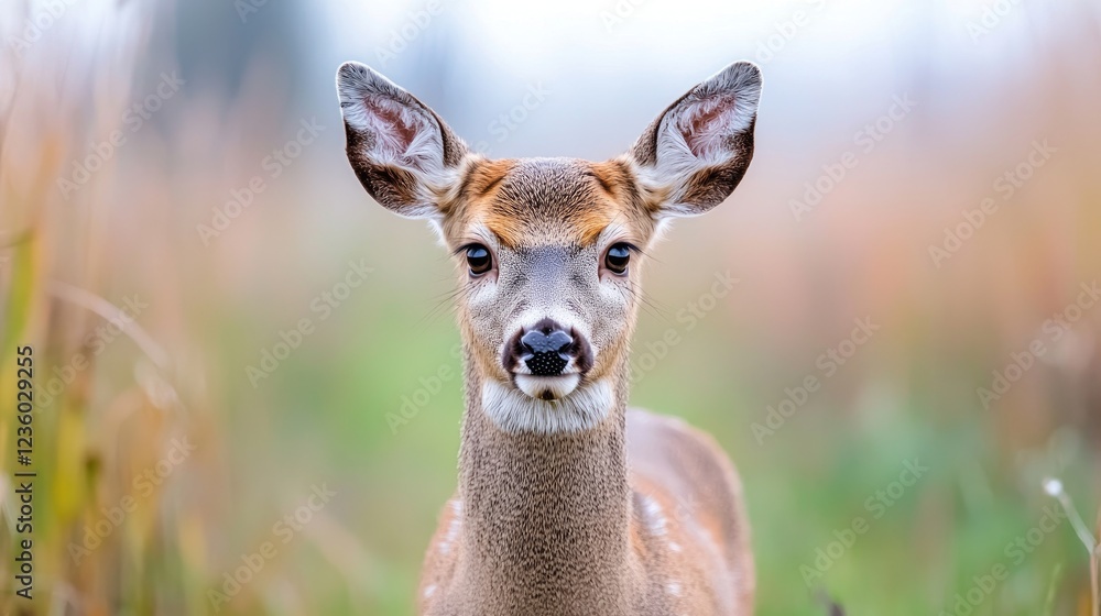Obraz premium Whitetail Deer Portrait, Autumn Meadow, Calm Gaze