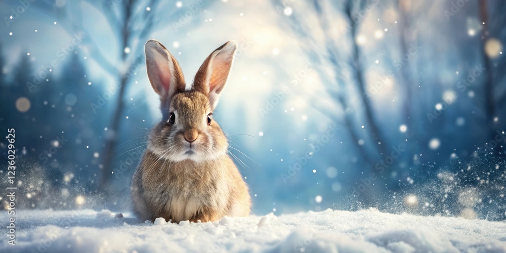 A Curious Bunny Gazes Through a Snowy Forest, Its Fur a Warm Contrast to the Icy Landscape