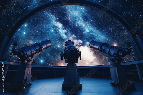 Celestial observatory featuring large telescopes and stunning starry night sky photo