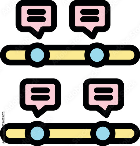Visual representation of parallel timelines, highlighting project milestones and associated chat messages