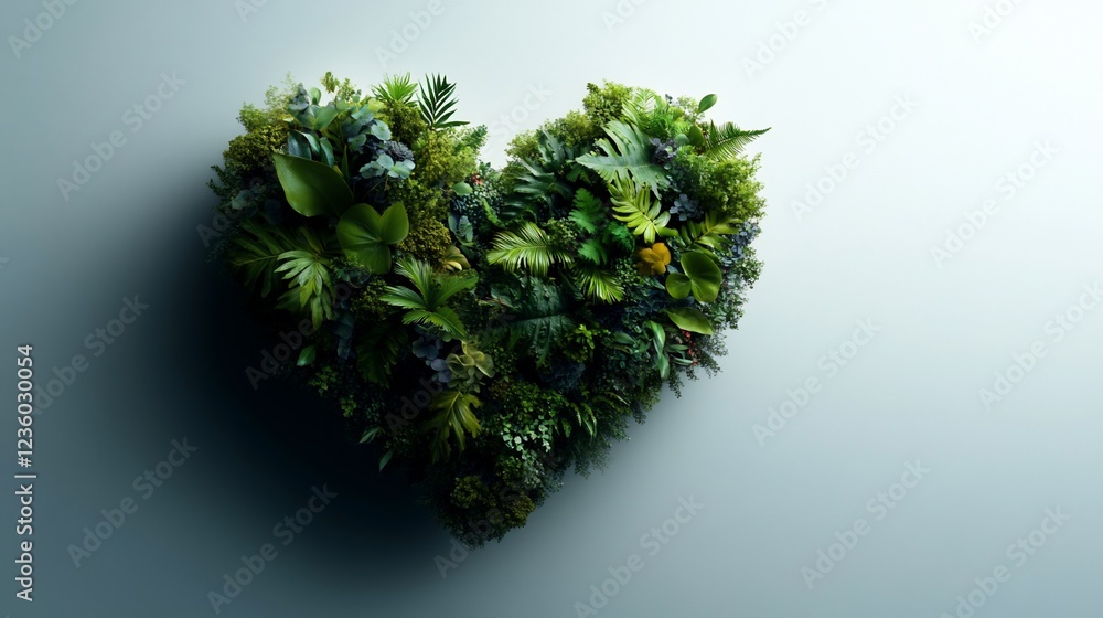Fototapeta premium Heart of Nature: A Lush Green Heart Shaped Botanical Composition