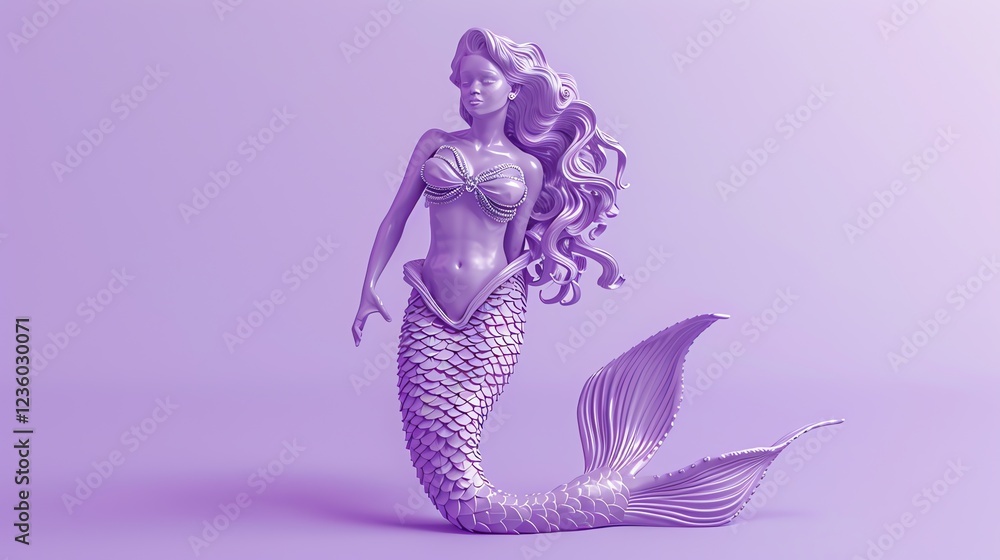 Fototapeta premium A purple mermaid sculpture on a purple background.