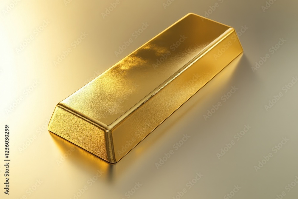 A Single Gold Bar Rests on a Golden Surface A Single Gold Bar Rests on a Golden Surface
