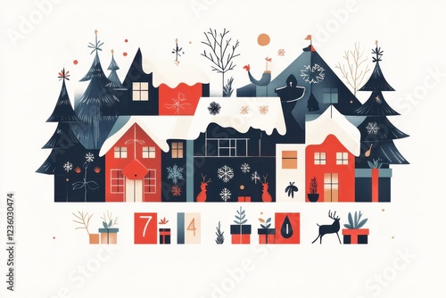 Holiday countdown calendar with modern geometric designs for festive greetings, seasonal decorations, and minimalist celebrations in a creative flat art style. Perfect for christmas enthusiasts