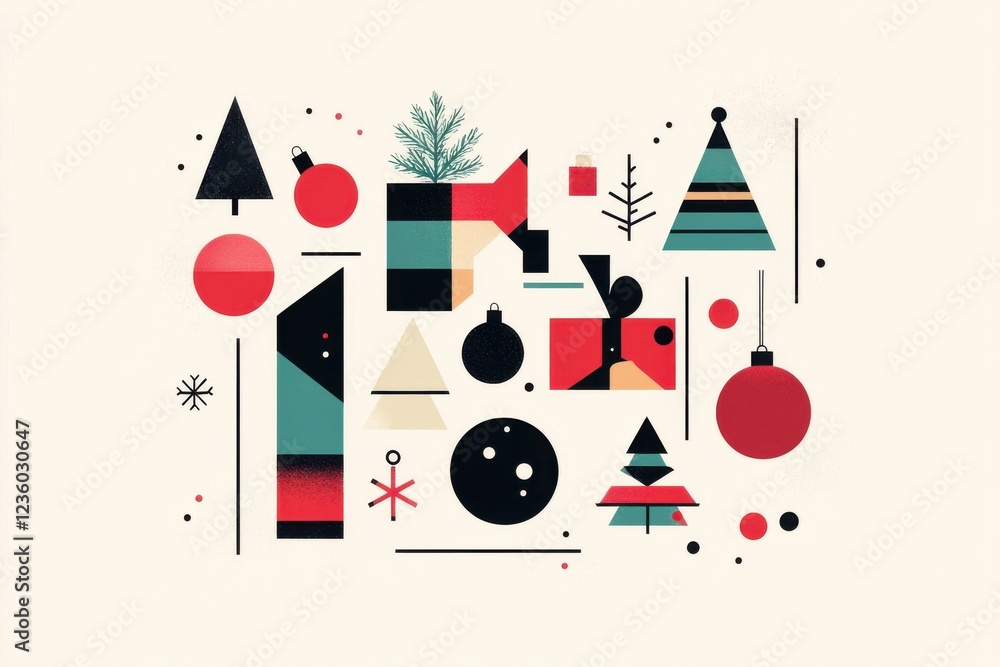 Obraz premium Joyful holiday celebration background with geometric patterns and minimalist symbols for festive cards, banners, and seasonal promotions targeting design enthusiasts