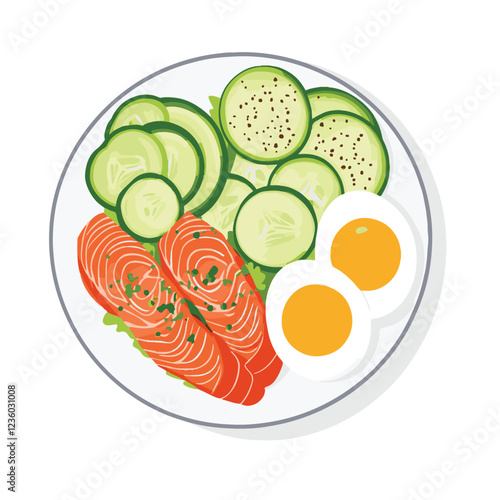 A plate of avocado cucumber and salmon 