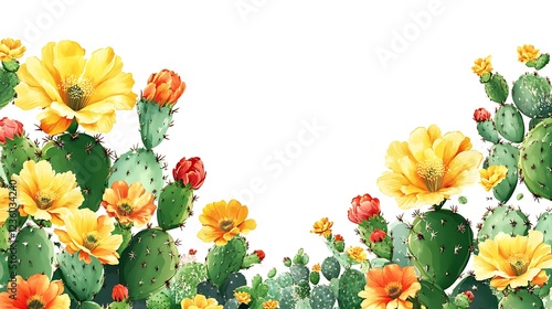 Cactus flowers border, vibrant design, nature photo