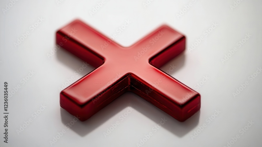 Obraz premium Glossy red cross symbol on a smooth surface, reflecting light with a minimalistic background