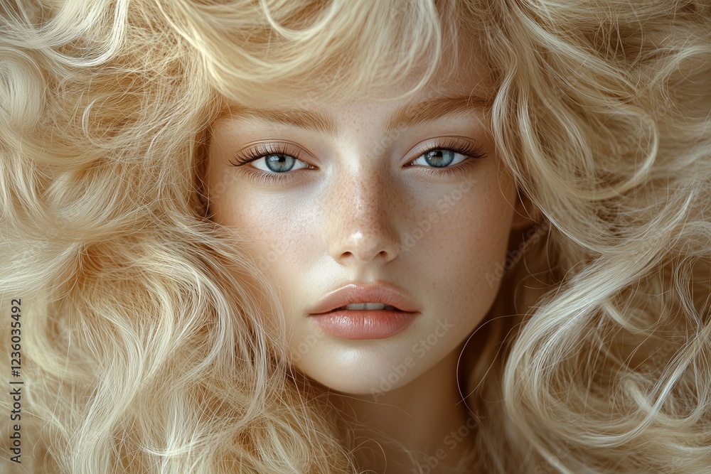 Blonde woman with voluminous hairstyle Blonde woman with voluminous hairstyle
