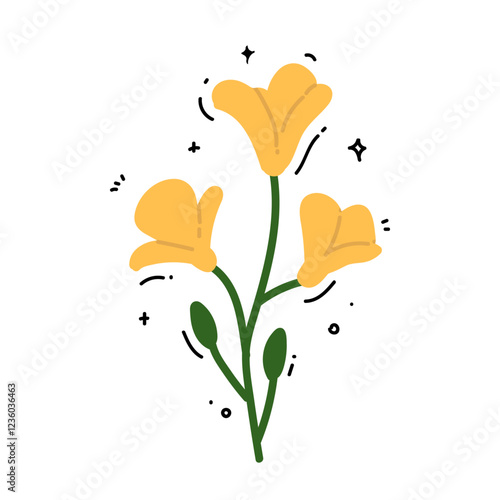 Hand drawn doodle cute wild flowers vector illustration with color for gift, card and design. Isolated. Clip art.
