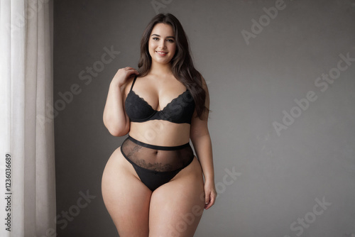 Curvy plus size model redhead woman plus size model in lingerie