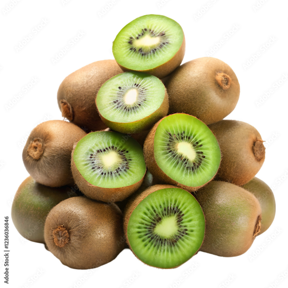 Fototapeta premium Stack of kiwi isolated on transparent background