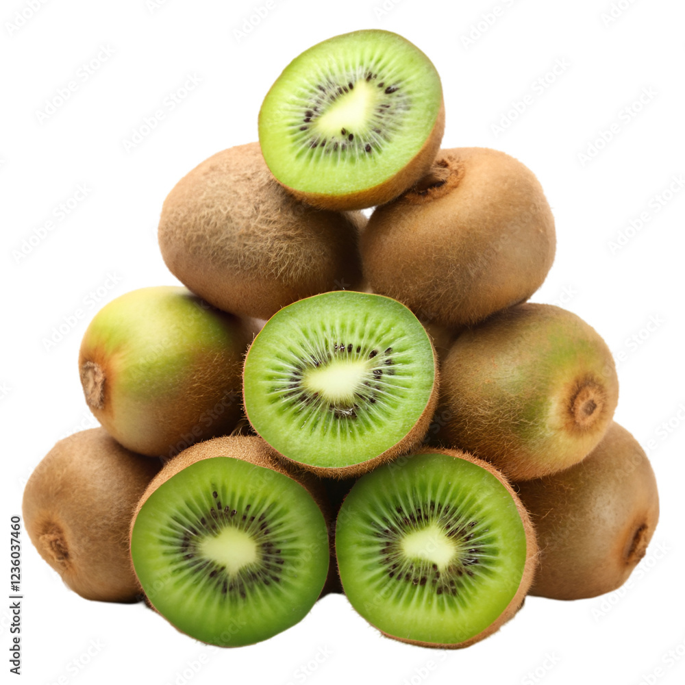 Fototapeta premium Stack of kiwi isolated on transparent background
