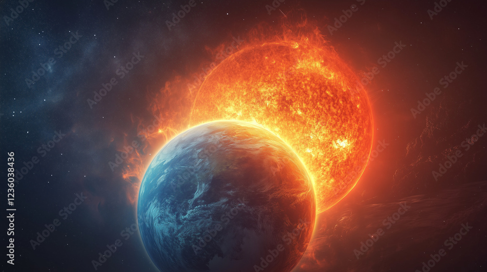Obraz premium Digital art dramatic solar eclipse over Earth with cosmic space backdrop
