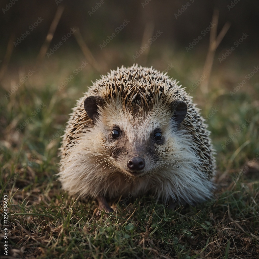 A soft, endearing hedgehog rolling into a ball, but peeking out with bright eyes. A soft, endearing hedgehog rolling into a ball, but peeking out with bright eyes.