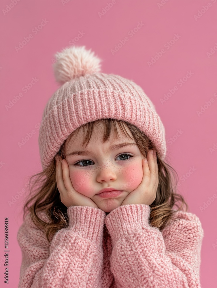 Endearing Child in Winter Wear, Pensive Expression Endearing Child in Winter Wear, Pensive Expression