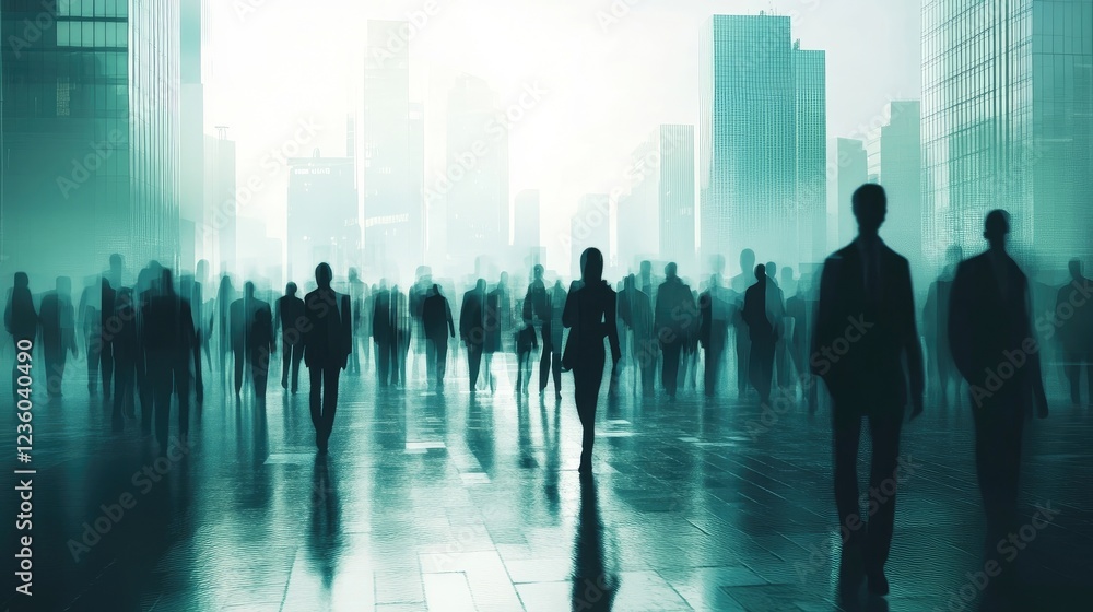 Silhouettes of people working in a group of standing business people Silhouettes of people working in a group of standing business people