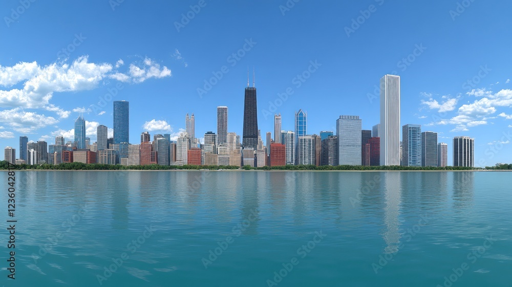 Chicago Skyline, Lake Michigan, Summer Day, Cityscape, Tourism Chicago Skyline, Lake Michigan, Summer Day, Cityscape, Tourism