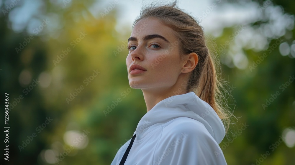 Chic Outdoor Athletic Portrait with Blurred Background Chic Outdoor Athletic Portrait with Blurred Background