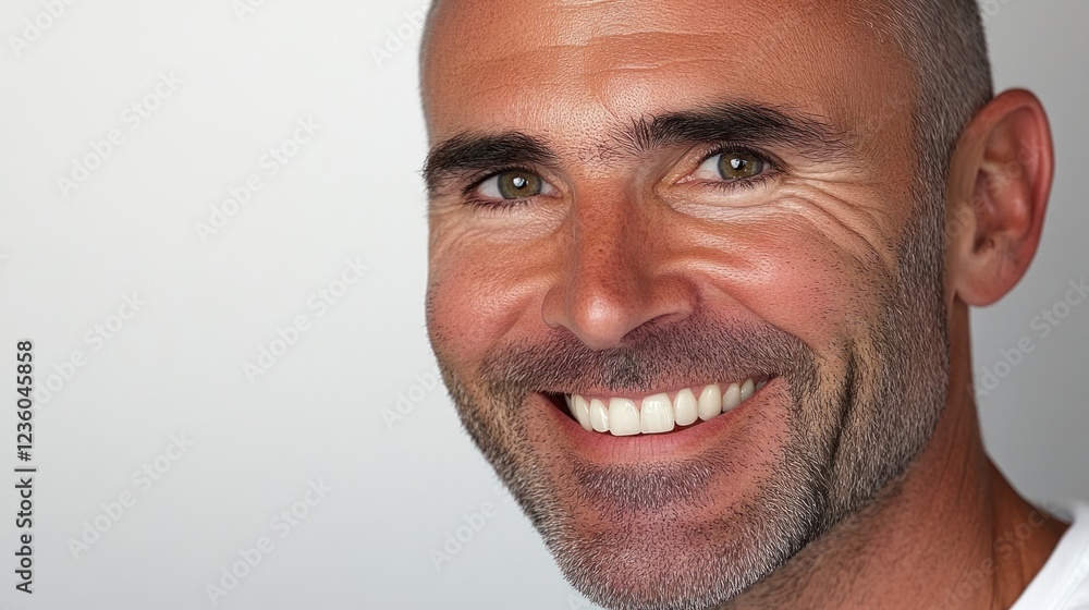 Fototapeta premium Smiling man headshot, studio, grey background, portrait