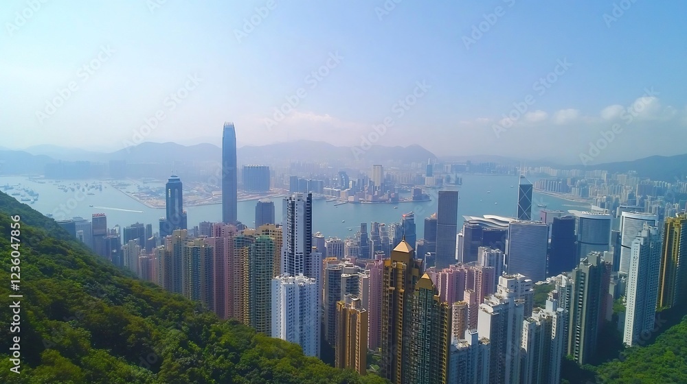 Fototapeta premium Hong Kong Skyline: A Panoramic View from the Peak