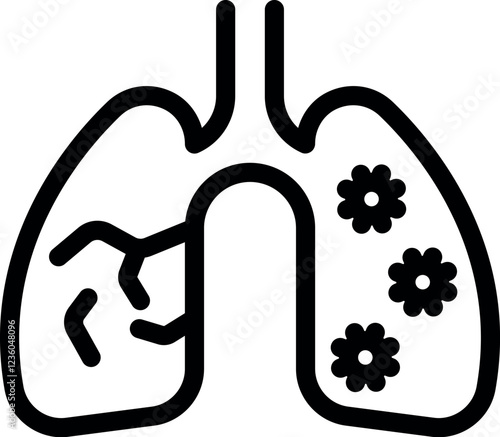 Simple and clear line art icon of lungs with bronchitis and pneumonia, ideal for medical and healthcare content