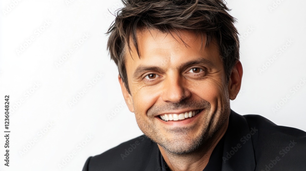 Obraz premium Smiling man headshot, studio, white background, corporate portrait
